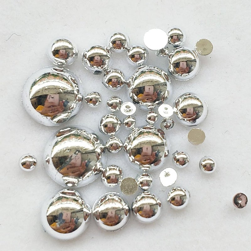 Chenkou Craft 3000PCS 7 Sizes (2.5/3/4/5/6/8/10mm) 1 Box Silver Round Flatback Imitation Half Pearls Bead Loose Beads Gem (Silver Half Ball) - Image 4